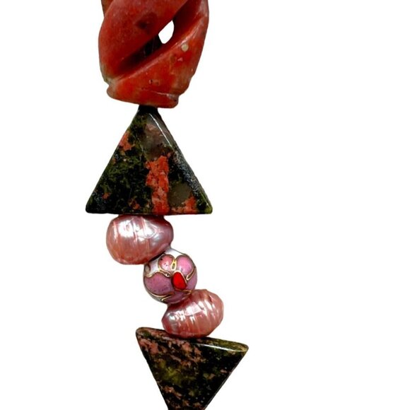 Handcrafted Unakite Pink Opal Pink Pearls & Cloisonné Beads Necklace.   B50 - Picture 9 of 16